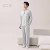 Algodón PuroPijama para Hombre Primavera y Otoño Cuello Redondo Manga Larga Pantalón Largo Adolescente Casual Ropa para el Hogar Conjunto de Dos Piezas