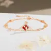 Pulsera Original de Flor de Trébol de Cuatro Hojas y Rosa para Mujer, Plata de Ley 925, Estilo Bosque, Joyería de Pulsera de Doble Capa Inspirada en Chanel Estilo Ins de Ágata Roja