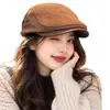 Gorra de Ante Retro para Mujer Otoño Invierno Adelgazante Facial Estilo Británico Gorra de Periódico Versátil Gorra Plana Gorra de Pintor