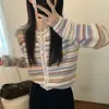 Cárdigan de Mohair con Rayas de Contraste para Mujer 2026 Otoño Invierno Nuevo Estilo Temperamento Rejuvenecedor Ropa de Abrigo de Punto con Rayas Arcoíris