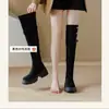 Botas longas dobráveis estilo coreano de uso duplo com sola grossa para mulheres, novo modelo outono e inverno 2026, botas de montaria de cano alto com salto grosso emagrecedor