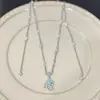 Colar de Franja Flor de Zircônia Azul Doce, Design de Nicho de Luxo Leve, Corrente de Clavícula Simples e Elegante para o Dia a Dia Tendência