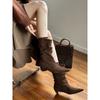 Botas Curtas Salto Gatinho Estilo Francês, Botas Femininas Afuniladas Bico Fino de Pelo, Botas Finas Salto Agulha de Camurça