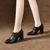 2026 Nuevos Zapatos de Tacón Alto Elegantes de Punta Fina con Tacón Grueso para Mujer de Primavera, Zapatos Individuales de Cuero Suave con Corte Profundo para Otoño e Invierno