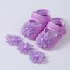 Bebê flor pérola arco dispensando sapatos de criança faixa de cabelo terno correspondência de cores bebê dispensando sapatos antiderrapantes 0-1Y
