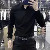Camisa de vestir de alta gama sin arrugas, de manga larga, para hombre, estilo business casual, corte slim, con una caída lujosa, hecha de tela de seda helada, sin costuras y elegante