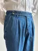 Jeans Rectos de Moda Estilo Italiano Nápoles para Hombre, Pantalones de Vestir Lavados con Doble Pinza de Cintura Alta Retro Británico