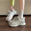 Zapatos de Papá Gruesos y Feos-Lindos de Imitación de Cuero para Mujer, Nuevo Estilo de Principios de Primavera, Cintura Delgada, Doble Cordón, Aumentadores de Altura, Zapatos Deportivos Casuales Ligeros