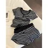 Pijama curto listrado retrô estilo coreano de manga curta para mulheres, novo conjunto de casa de verão, plus size adequado para passeios ao ar livre