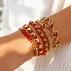 Pulseira com Contas de Cristal Coração Vermelho Multicamadas Transfronteiriça Conjunto de Cinco Peças Versátil da Moda Empilhável Dia dos Namorados