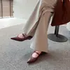 Zapatos Mary Jane para mujer hechos de piel de vaca de capa superior con tacón medio, nuevo modelo de otoño, punta fina, hebilla de una correa, zapatos poco profundos para mujer de cuero genuino