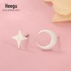Xi Gu E1049 Brincos de Prata S925 Estrela Lua Fosca Temperamento Pequeno Fresco Brincos Assimétricos Estrela Lua