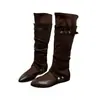Botas altas retrô para mulheres, nova coleção outono/inverno 2026, botas de montaria estilo western com solado reto, retalhos, bordas dobradas e rebites