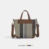Bolso de Lona Versátil de Gran Capacidad Transfronterizo con Rayas Francesas y Bloques de Color, Bolso de Hombro Artístico Estilo Estudiante
