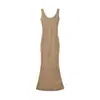 Falda Larga Ajustada para Verano, Vestido de Punto Adelgazante que se Adapta a las Caderas con un Toque de Lujo, Estilo Único, Doble Escote en U, Diseño de Canalé y Calado