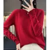 Suéter de punto de cuello redondo de primera línea para mujer, suéter base de punto holgado de manga larga, top de color liso, otoño e invierno, nuevo jersey