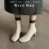 Botas delgadas de tacón alto~2026 principios de otoño punta cuadrada cierre lateral tacón de aguja sexys botines cortos con forro de felpa para ir al trabajo y lugar de trabajo mujeres