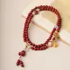 Tienda de Fábrica Pulsera de Imitación de Cinabrio del Año Zodiacal con Colgante de Gato de la Suerte, Pulsera Multicírculo de Arena Púrpura y Dorada de 108 Cuentas para Hombres y Mujeres