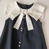2026 Novo Estilo de Verão Estilo Coreano Vestido Preto Sem Mangas com Gola Xale para Meninas Vestido Elegante de Princesa para Meninas