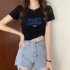 Camiseta Estilo Americano Estilo BM Curta de Ombro Manga Curta Feminina Verão 2024 Novo Design de Garota Popular Top Chic de Cintura Alta