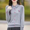 Camisa polo de mezcla de lana transfronteriza 2026 otoño e invierno nueva para mujer, cárdigan fino de punto fino corto
