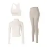 Conjunto de Ropa de Yoga para Mujer con Cuello Alto, Cremallera, Chaqueta de Secado Rápido, Pantalones de Dos Piezas Falsos, Conjunto de Ropa Deportiva para Fitness, Running, Pilates, Entrenamiento
