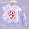 Traje Deportivo Lindo para Niñas Verano 2026 Nuevo Ropa de Secado Rápido Camiseta de Manga Corta de Seda de Hielo Pantalones Cortos para Niños Ropa de Casa a