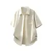 Camisa Transpirable de Seda Hielo Imitación Lino de Manga Corta para Hombre, Estilo Delgado de Verano, Marca Japonesa de Moda, Chaqueta Holgada de Manga Media para Hombre de Talla Grande