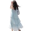 Vestido Francés Nicho Halterneck con Tirantes para Mujer Verano Suelto con Volantes Vestido Chaleco Dulce Estilo Vacacional Vestido Pastel