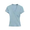 Camiseta de Manga Corta con Cuello en V Cruzado para Mujer 2025 Verano Nuevo Diseño Efecto Adelgazante Corta Pura Deseo Efecto Adelgazante Top Tendencia