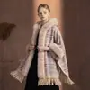 Capa de Mujer con Cuello Grande de Piel y Lentejuelas, Cardigan Grueso con Forro de Polar para Otoño e Invierno con Borlas y Capucha