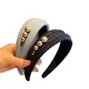 Diadema de Color Denim Retro Coreano de Gama Alta con Perlas Cóncavas y Convexas para Mujer, Moda, Diadema de Ala Ancha de Parte Alta, Accesorio para el Cabello