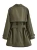 Comércio Exterior Transfronteiriço Spot Estilo Europeu e Americano Roupas Femininas Inverno 2025 Nova Moda Verde Militar Corta-vento de Botão Duplo com Cinto