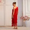 Vestido Europeu de Ombro a Ombro com Franjas Vestido Midi com Franjas de Strass em Camadas Múltiplas Multicor Performance de Palco Traje Formal 1233