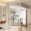 Mampara de Pantalla de Vidrio para Baño de Acero Inoxidable Minimalista Moderno, Divisor de Pared Media para Zona Seca y Húmeda, Mampara de Arte en Hierro y Aleación de Aluminio para Sala de Estar