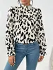 Suministro exclusivo transfronterizo: Camisa plisada con cuello alto y mangas abullonadas, estampado estilo europeo y americano, ropa para mujer, disponible para dropshipping