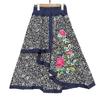 Falda de Estilo Étnico Algodón Lino Pintura a Tinta Bordada Falda de Tres Capas con Gran Vuelo Falda Étnica de Flores Grandes para Mujer
