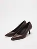 Moda Otoñal Zapatos Planos de Tacón Alto Puntiagudos Negro Mate PU Cómodos Zapatos de Trabajo con Traje Tacones Altos Profesionales para Mujer