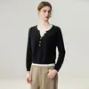 Suéter de Cachemira con Cuello en V de Temperamento Otoño Invierno para Mujer, Manga Larga, Botones, Tejido de Punto Holgado, Moda, Capa Interior, Capa Base, Suéter