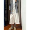 Shorts Jeans Cropped Retrô Branco Plus Size para Mulheres Verão Gordo mm Solto Emagrecimento Look Cintura Alta Reto Perna Larga Médio