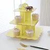 Suporte de Bolo de Papel Descartável Multicamadas Suprimentos para Festa de Aniversário Três Camadas Estampagem a Quente Decoração de Mesa de Sobremesa Bolo