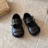 Zapatos de Cuero Redondos Estilo Mary Jane Retro para Niñas 2026 Nuevo Estilo Primavera/Otoño Suela Suave Velcro Zapatos para Niños Pequeños para Combinar con Vestidos Zapatos de Princesa
