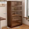 Librería a prueba de polvo de madera maciza, montada en la pared, color nogal, armario de almacenamiento, estantería de pie, estantería para el hogar