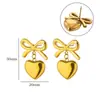 Brincos de aço inoxidável com microincrustação de zircônia brincos de laço rosa em forma de coração brincos cruzados banhados a ouro 18K brincos sobrepostos requintados