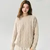 Suéter Grueso de Cachemir y Seda de Morera para Otoño e Invierno, para Mujer, de Punto Grueso Trenzado Grande, Cuello Redondo, Estilo Holgado Perezoso, Ropa de Abrigo de Punto Suave y Lisa