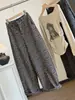 Moda Retro Estampa de Leopardo Mistura de Lã Calça de Faca Tortuosa Feminina 2026 Outono Inverno Novo Cintura Alta Solta Emagrecedor Casual Perna Larga Calça Longa