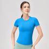 Playera deportiva de manga corta y cuello redondo para mujer, color liso nude, secado rápido, para correr y fitness, ajustada a la cintura, ropa deportiva para yoga 32238