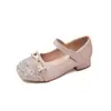 Zapatos de Princesa para Niñas 2026 Nuevo Estilo Primavera y Otoño Zapatos Brillantes de Tacón Alto para Actuaciones Infantiles con Zapatos de Vestir de Pedrería
