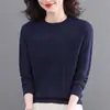 26 Suéter de Cuello Redondo para Mujer Nuevo Moda Primavera Otoño Jacquard Tejido Reductor de Edad Moda Elegante Prenda Base de Punto Top de Punto para Mujer