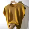 Tejido de Seda de Hielo para Mujer Verano Delgado Nuevo 2024 Top de Manga Volante Aspecto Holgado Adelgazante Cuello Redondo Camiseta de Manga Corta